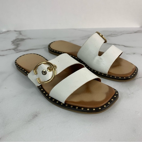 Coach & Four Aquila Slide Sandals White Leather Upper& Lining Made in Italy 7.5 - Picture 2 of 11